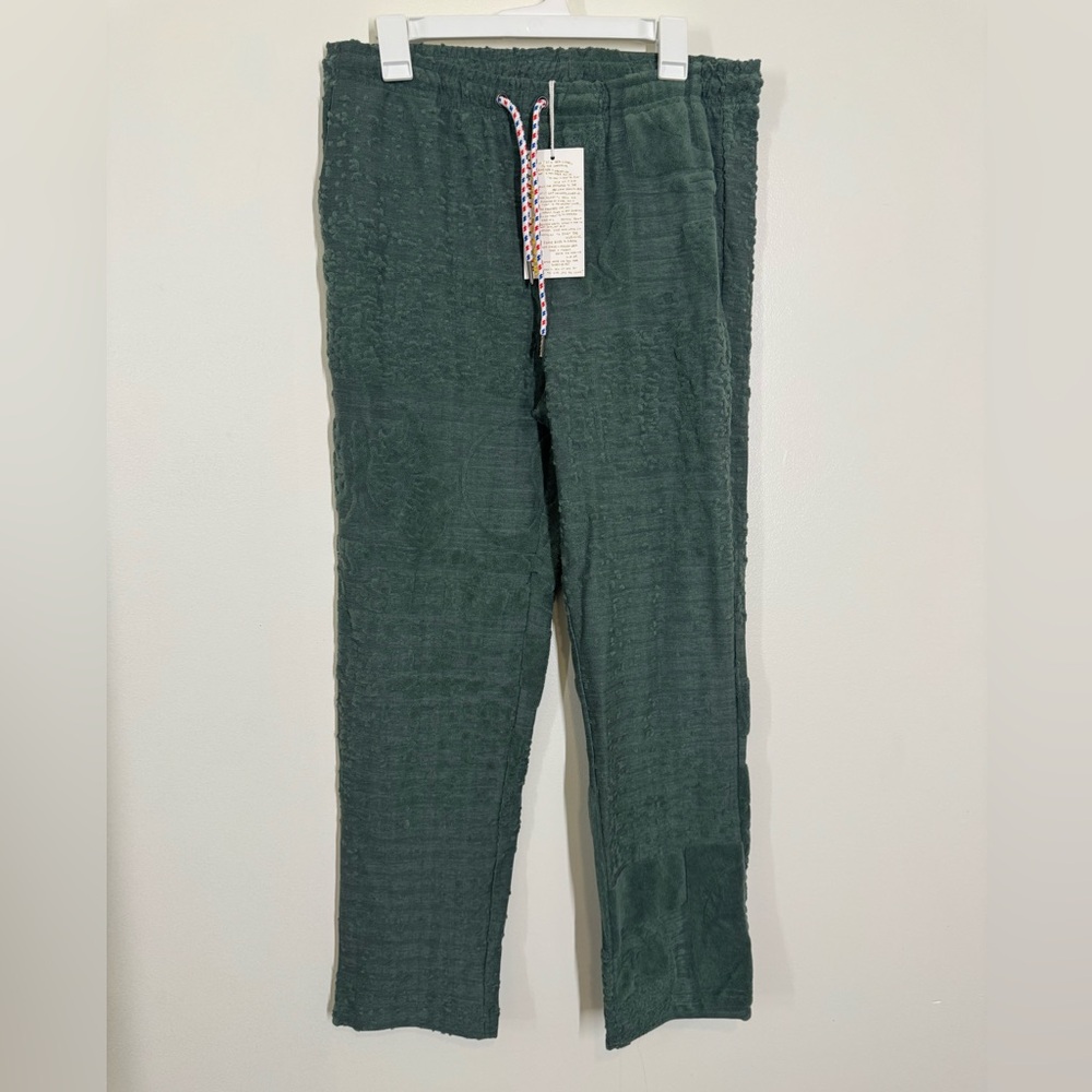 NWT Jungles Textured Drawstring Pants in Dark Green Size Small Terri cloth print